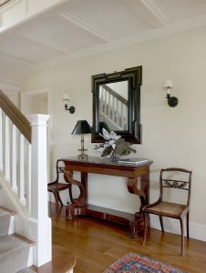 Tutor style entry architecturally design wood moldings detail