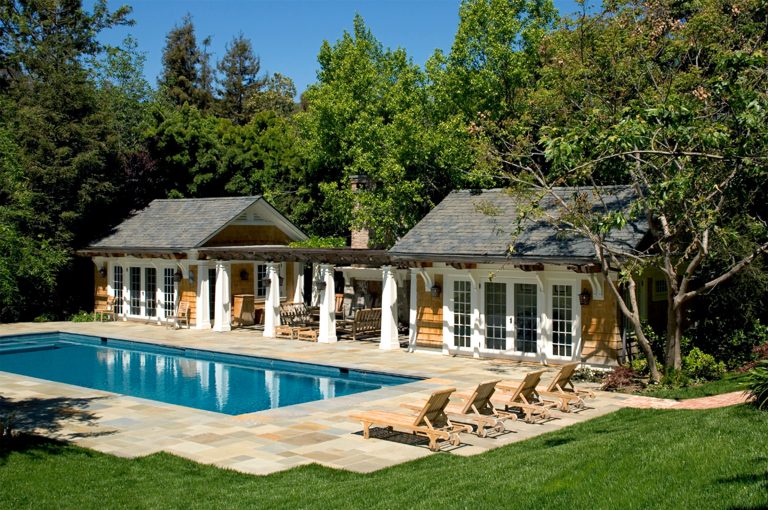 private pool house stone patio